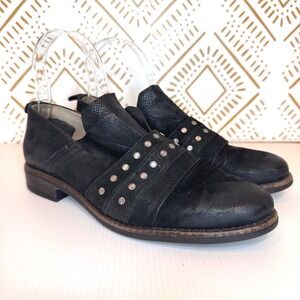 Miz Mooz Black Leather Studded Oxford Loafers Size 37 Slip On Brogue Edgy Work